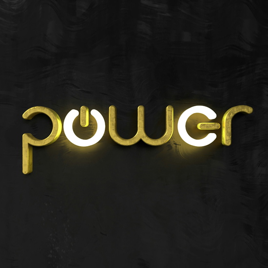 La palabra poder iluminada con oro sobre fondo negro