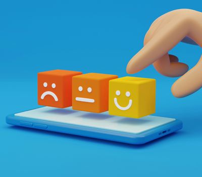 Mano tomando decisión para seleccionar una reacción sobre un smartphone