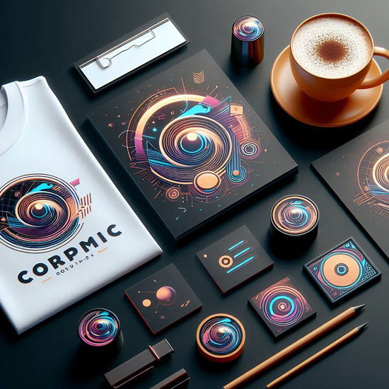 Diferentes piezas sobre la mesa mostrando la construcción de marca desde el logotipo ejecutado por profesionales de Unonu